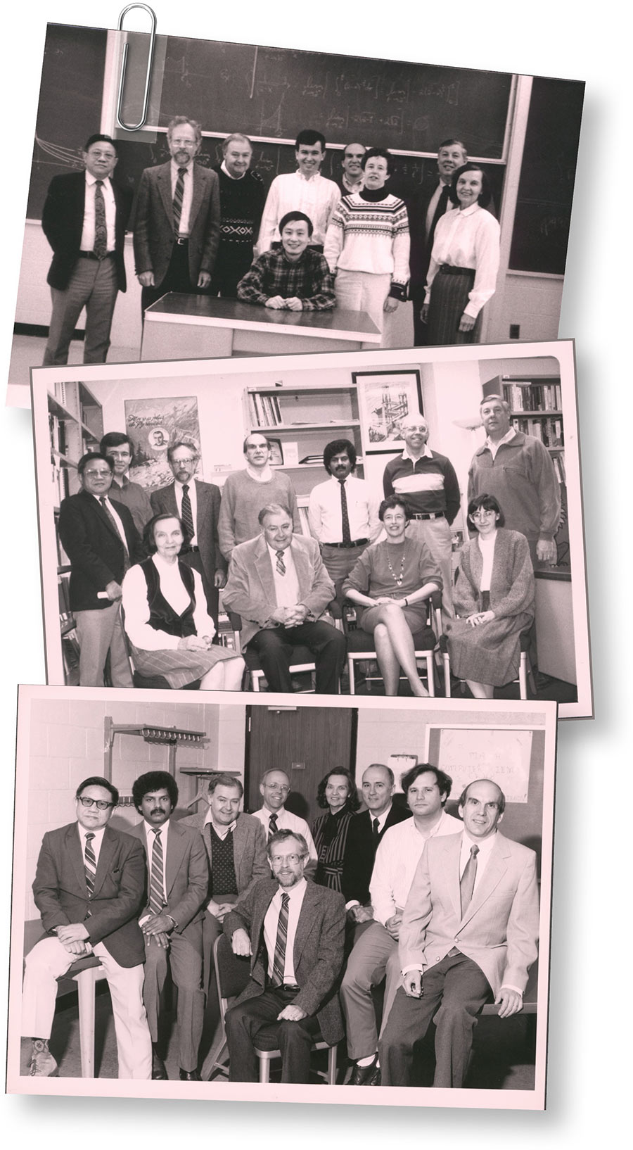 Collage of three vintage black-and-white group photos of university faculty and staff.